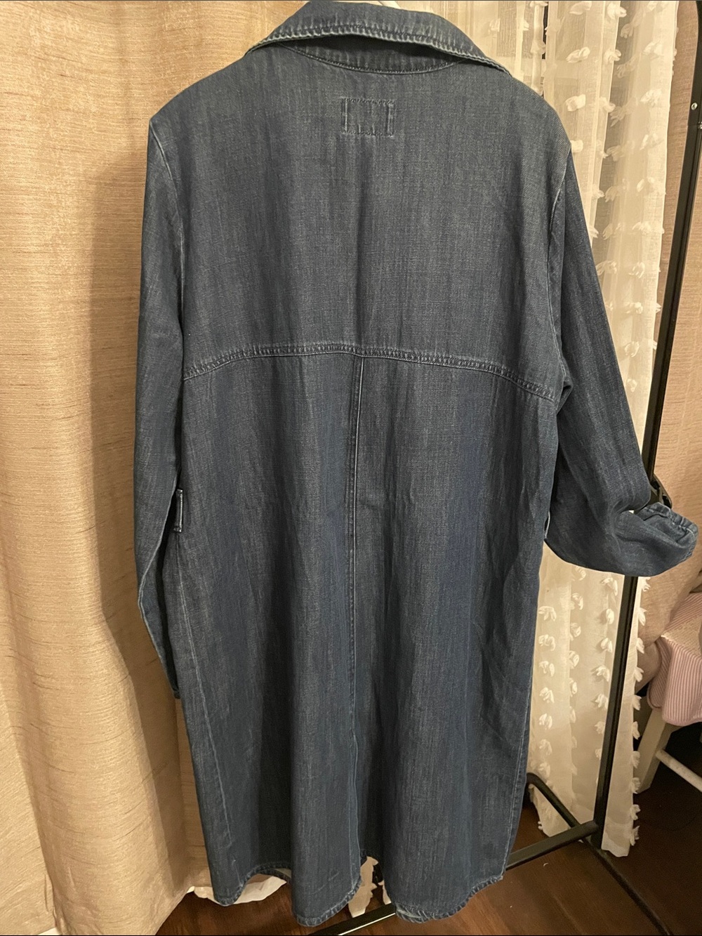 Longline Women's Denim Duster Jacket in Dark Blue - Picture 4 of 5